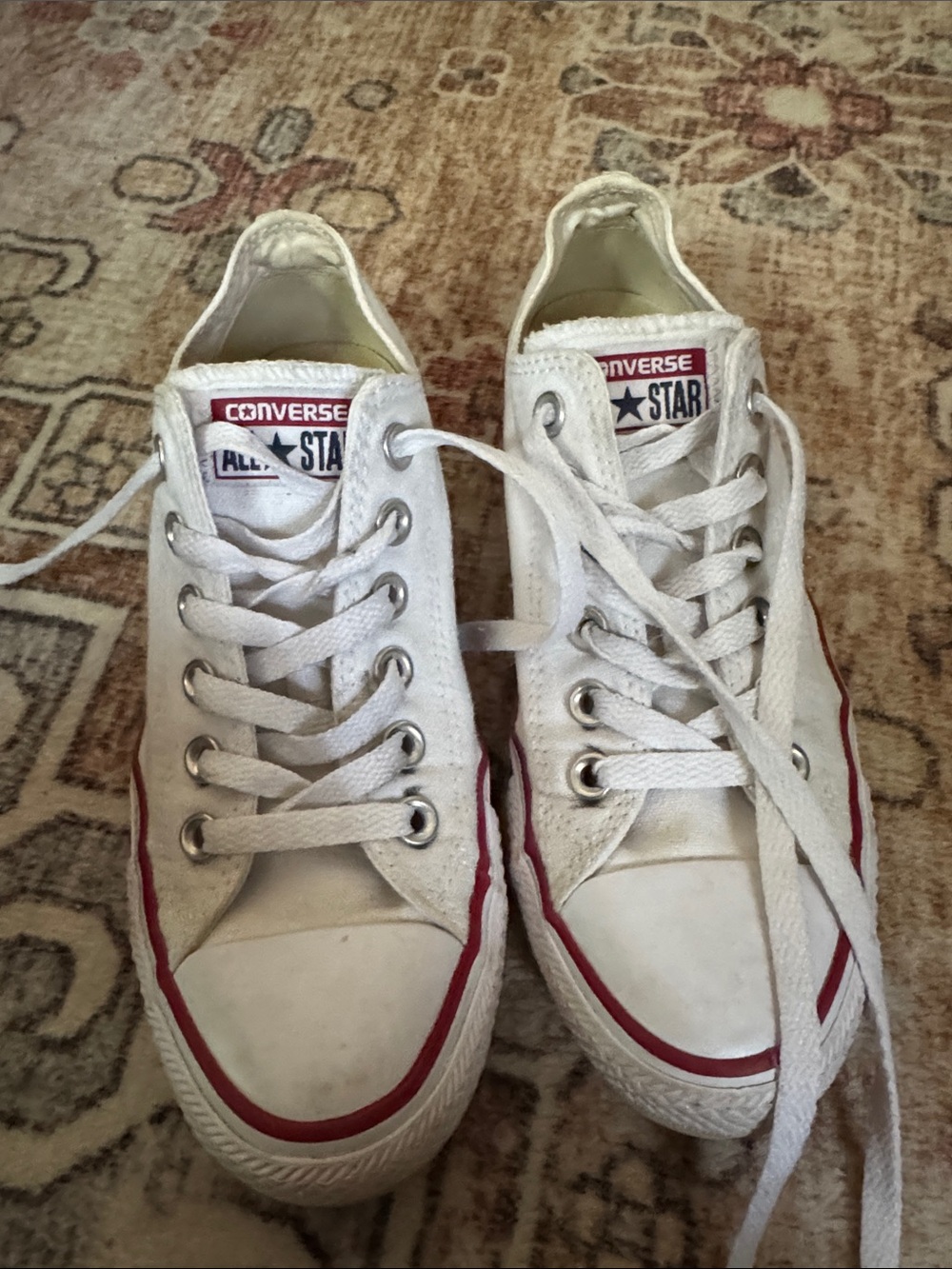 Converse White Low-Top Sneakers with Red Trim